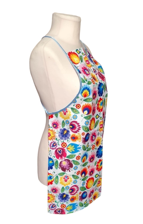 Fartuch kuchenny z motywem kwiatów łowickich, biały2.jpg