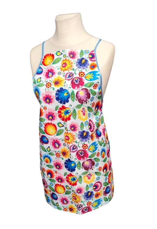 Fartuch kuchenny z motywem kwiatów łowickich, biały1.jpg