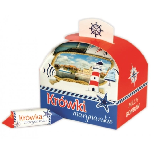 Słodka jak morska bryza! Krówka marynarska to pyszna klasyka w marynistycznym wydaniu. Zapakowana w kolorowe papierki i piękny kartonik z morskimi motywami, idealnie sprawdzi się jako prezent znad Bałtyku.