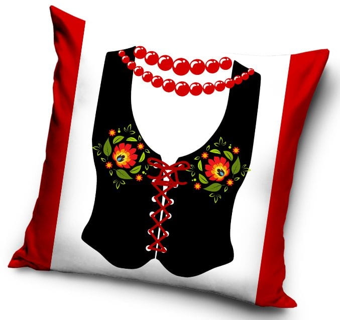 Poduszka dekoracyjna z wzorem łowickim, kamizelka z koralami.jpg