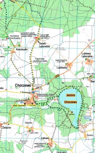 Mapa Choczewo – Łeba, z cmentarzami ewangelickimi i latarnią Stilo