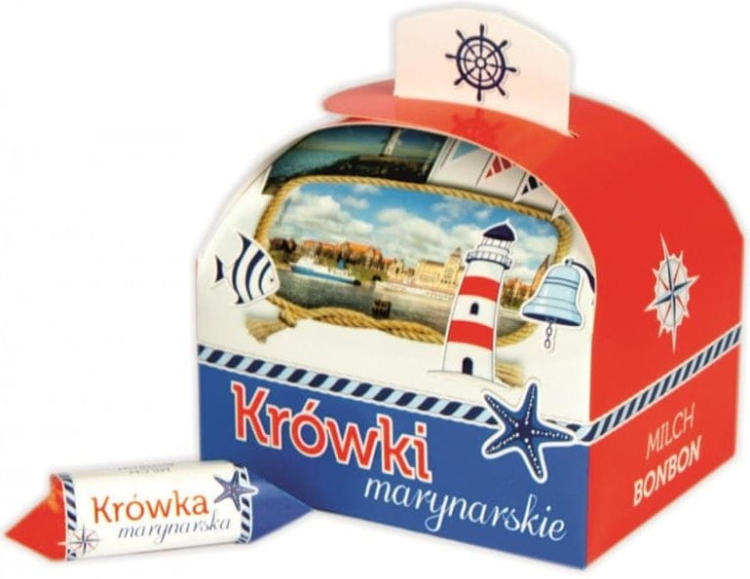 Krówka marynarska to wyjątkowy upominek znad morza, który zachwyca zarówno smakiem, jak i wyglądem. W eleganckim kartoniku z morskimi wzorami kryją się kolorowo zapakowane krówki o tradycyjnym, wyborowym smaku. I