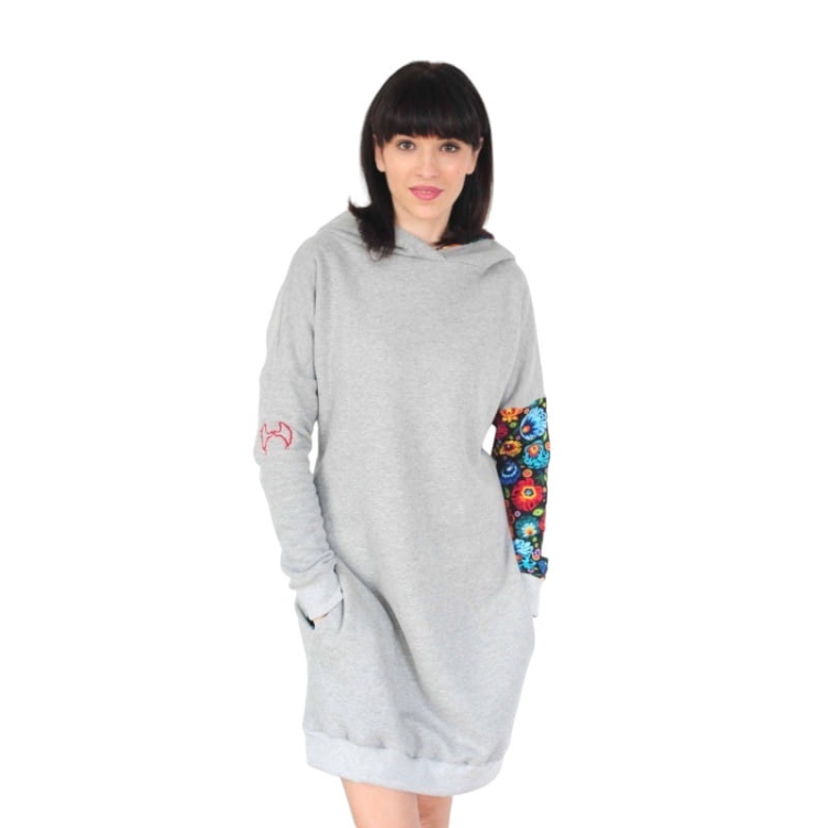 Sukienka folk łowicka z kapturem (szara)3.jpg