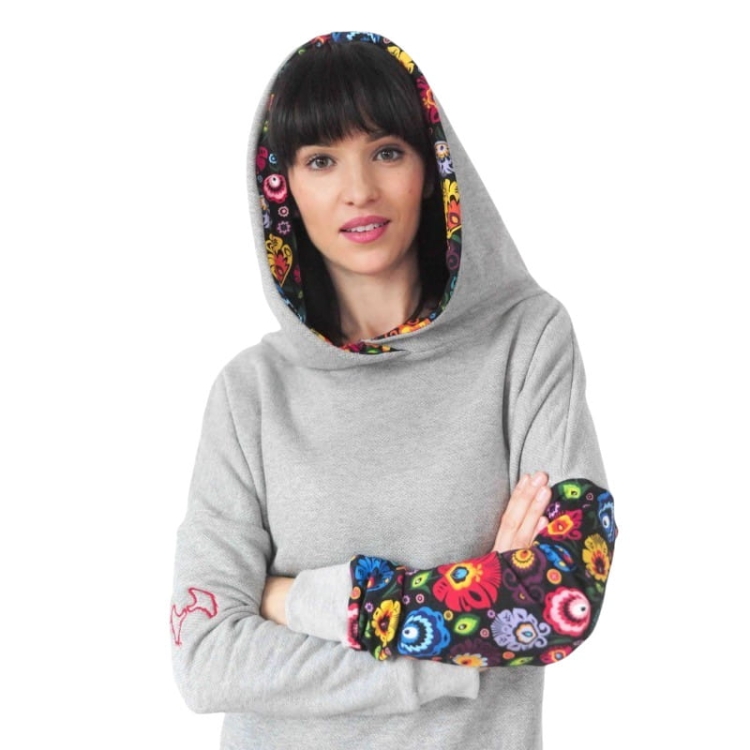 Sukienka folk łowicka z kapturem (szara)1.jpg