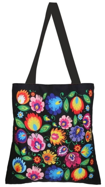 Czarna-torba-folkowa-z-dlugim-uchwytem-motyw-lowicki