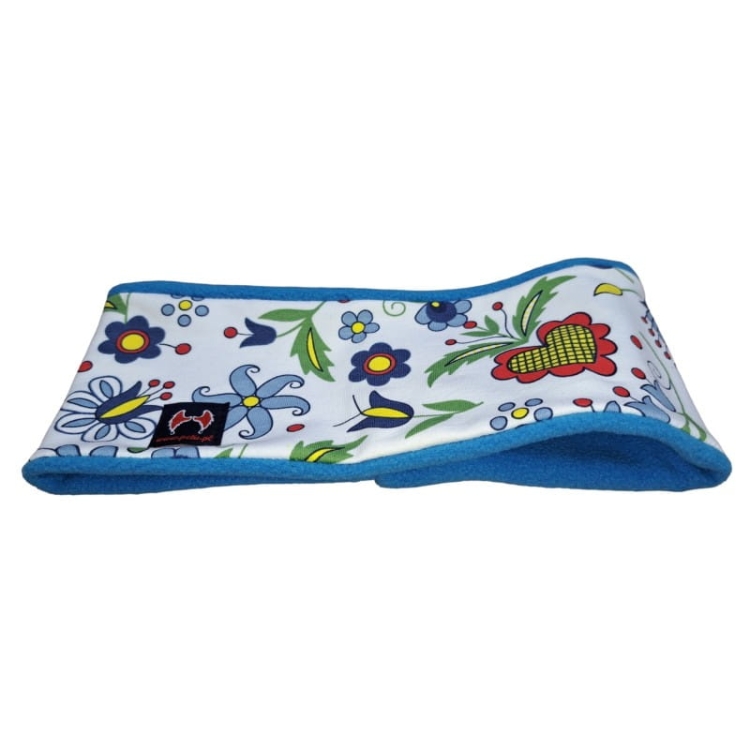 Opaska na głowę ocieplana folk kaszubski biały i niebieski2.jpg