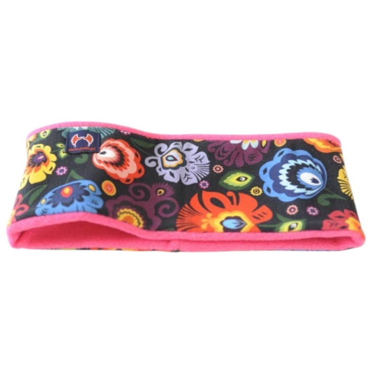 Opaska na głowę ocieplana folk łowicki czarna i różowa2.jpg