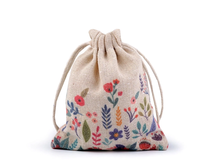 Woreczek podarunkowy 10x13 cm lniany kwiaty