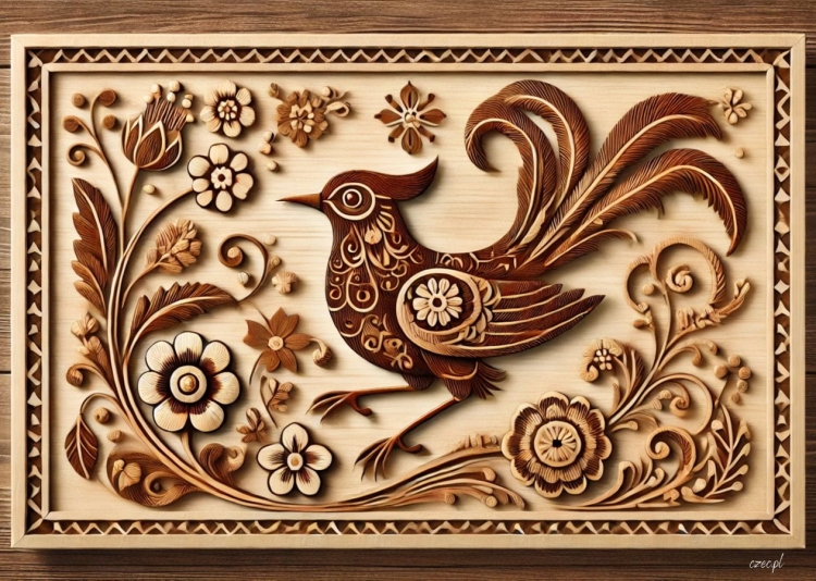 Obrazek A4 z kolorowym motywem ludowym na lakierowanym papierze 210g – ozdoba inspirowana polskim folklorem.