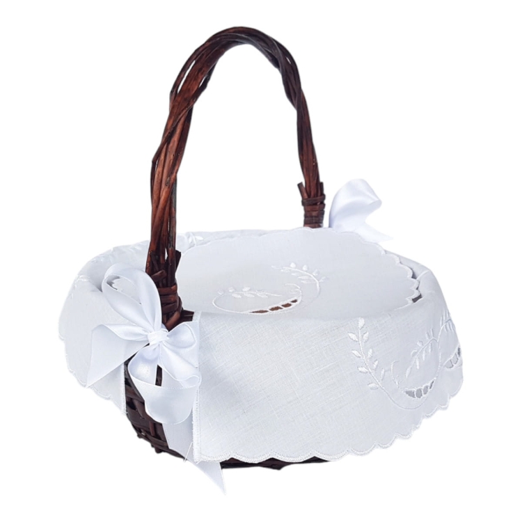 Folkowa serwetka do koszyczka wielkanocnego – haft richelieu z motywem bazi1.jpg