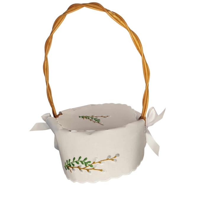 Serwetka do koszyczka wielkanocnego – bazie i zielone listki2.jpg