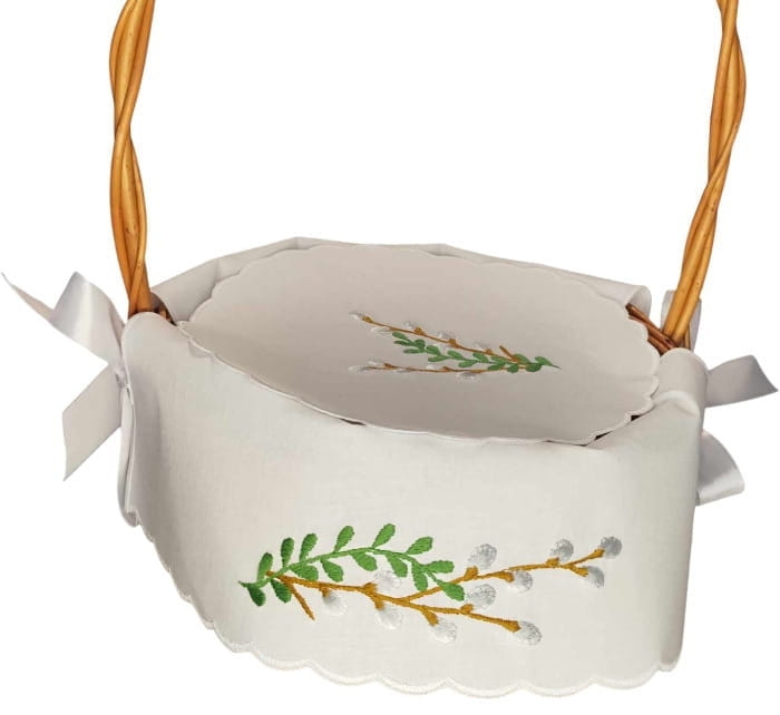 Serwetka do koszyczka wielkanocnego – bazie i zielone listki1.jpg