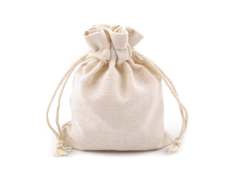 Naturalny woreczek lniany w kolorze jasnym, z bawełnianym ściągaczem