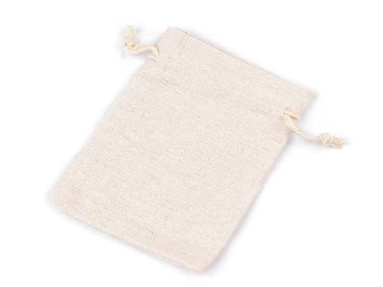 Jasny woreczek lniany 9×12 cm z ściągaczem.