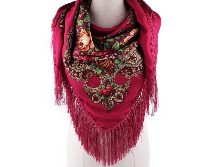 Chusta góralska ludowa 105x105 cm - różowa folk ludowa.jpg