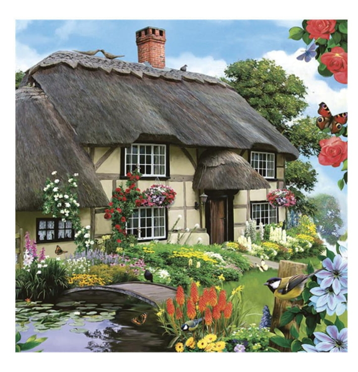 Serwetki folk z motywem kwiatowego ogrodu i wiejskiej chaty, 20 sztuk, kolorowy nadruk, trójwarstwowe,