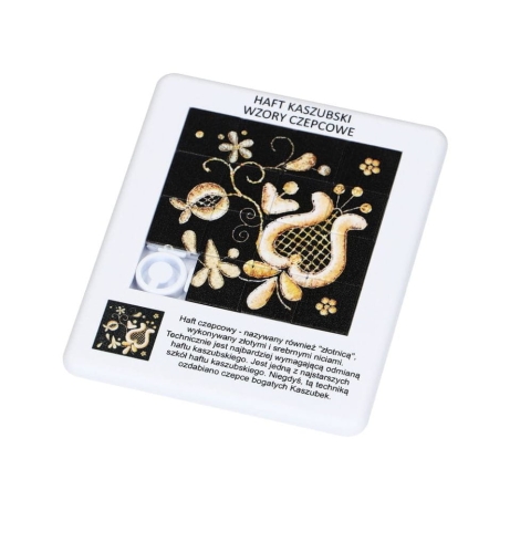 Puzzle edukacyjne z motywem haftu kaszubskiego szkoły czepcowej (złotnica), 15 dużych kostek, kolorowy folklor.