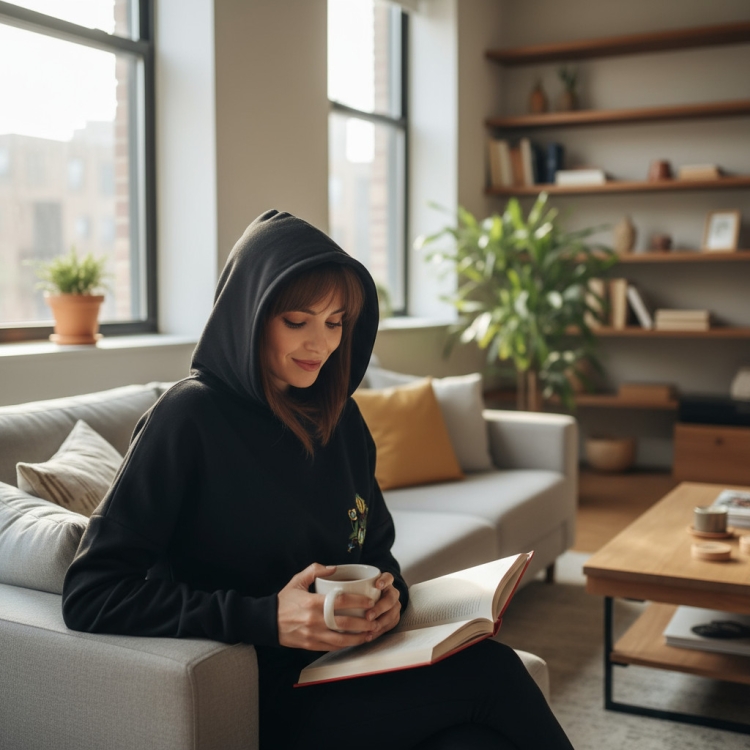 Czarna-bluza-dresowa-z-kapturem-i-haftem-kaszubskim-na chłodne-dni