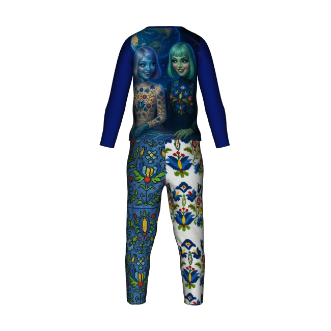 Dziecieca_pizama_kaszubska_kosmitkami_folkowy_komplet_spania