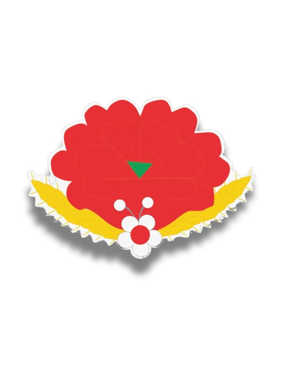 Broszka z drewna z motywem inspirowanym haftem kociewskim – 3,1 × 4,5 cm