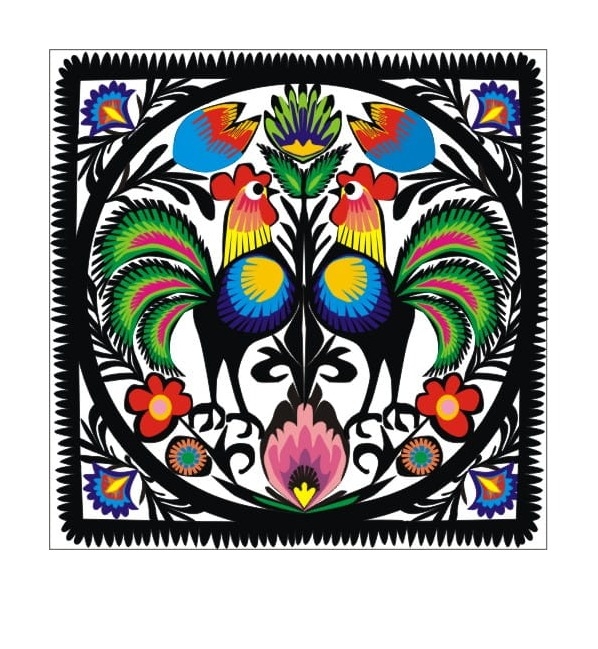 Naklejka kwadratowa koguty łowickie