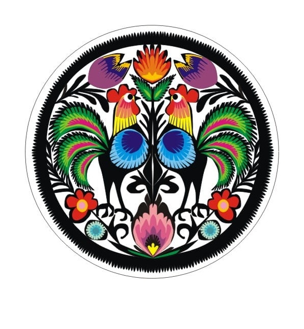 Naklejka okrągła koguty łowickie