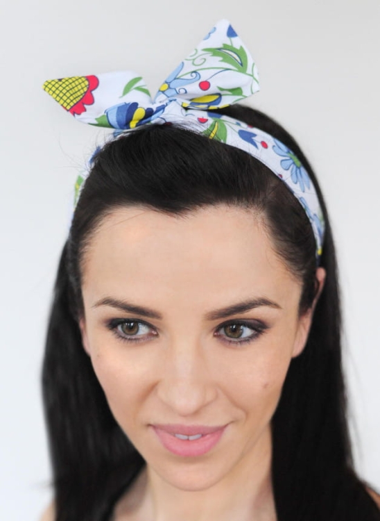 Opaska folk pin-up na włosy kaszubska biała