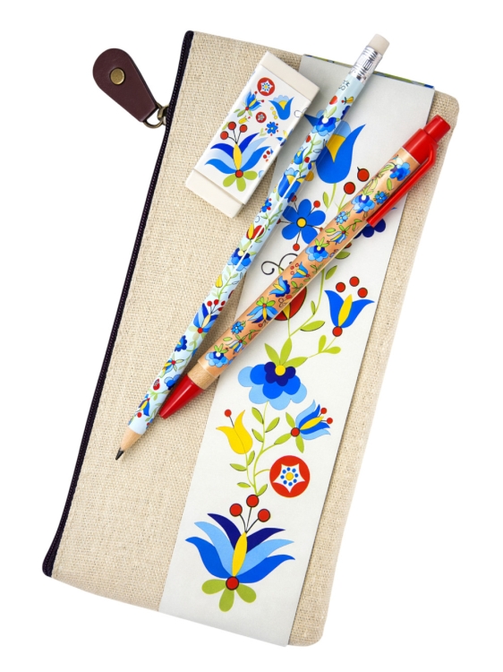Zestaw kaszubski piórnik z wyposażeniem błękitny
