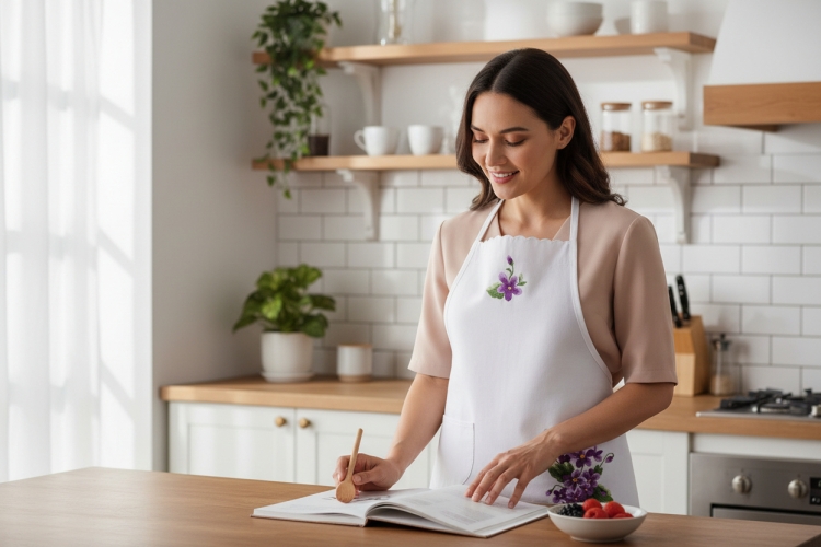 Fartuszek-kuchenny-duzy-haft-lowicki-fioletowe-fiolki