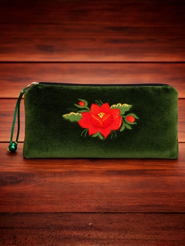 Etui-na-okulary-kosmetyczka-folk-haft-lowicki-czerwona-roza-zielone