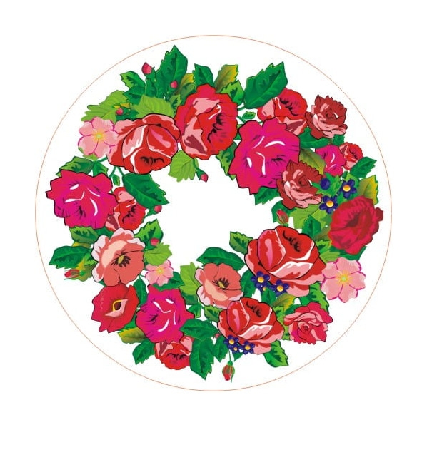 Naklejka_okragla_Podhale_haft_kwiaty