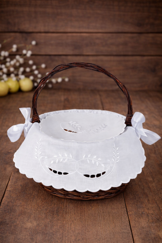 Folkowa serwetka do koszyczka wielkanocnego – haft richelieu z motywem bazi1.jpg