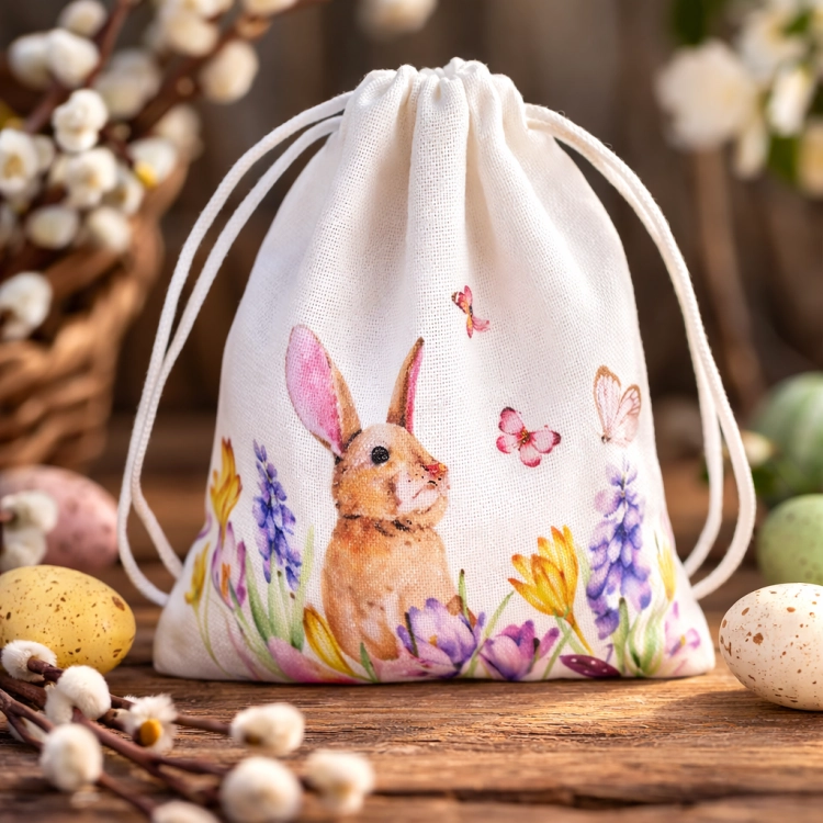 Bawełniany_woreczek_podarunkowy _wielkanocnym_motywem_14 _15_cm