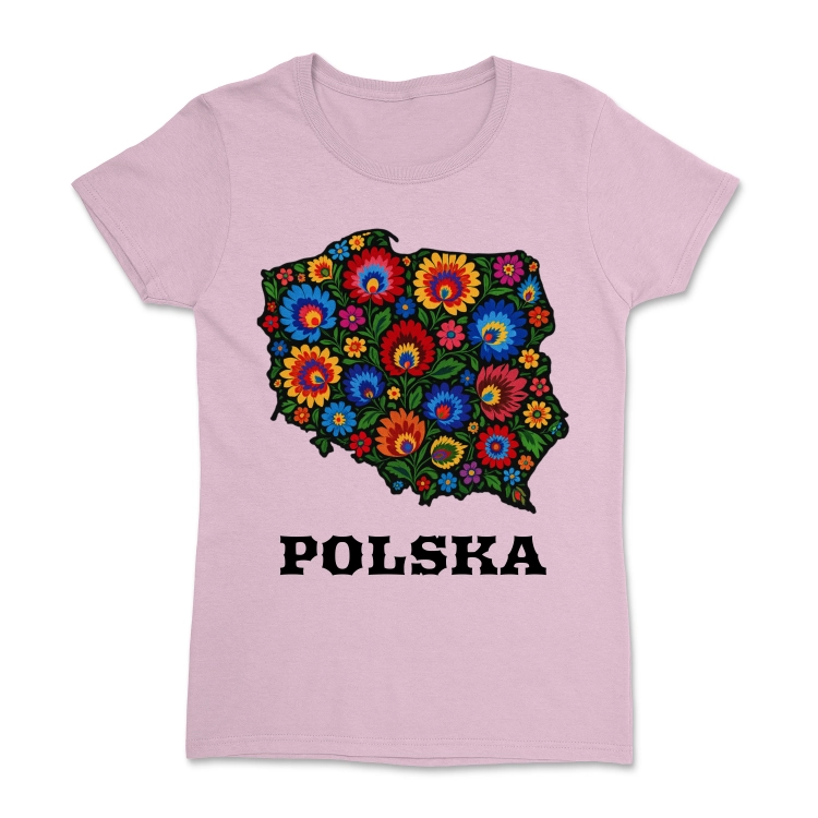 koszulka-damska-mapa-polski-wzor-lowicki-polska