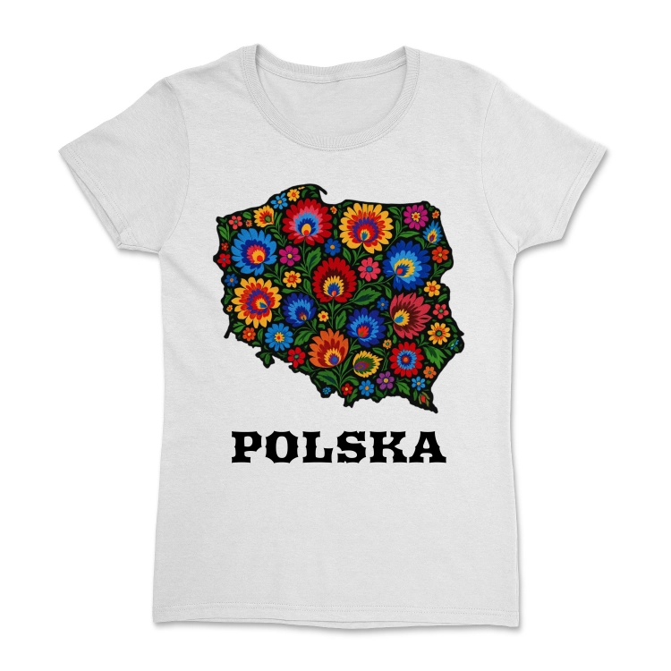 koszulka-damska-mapa-polski-wzor-lowicki-polska
