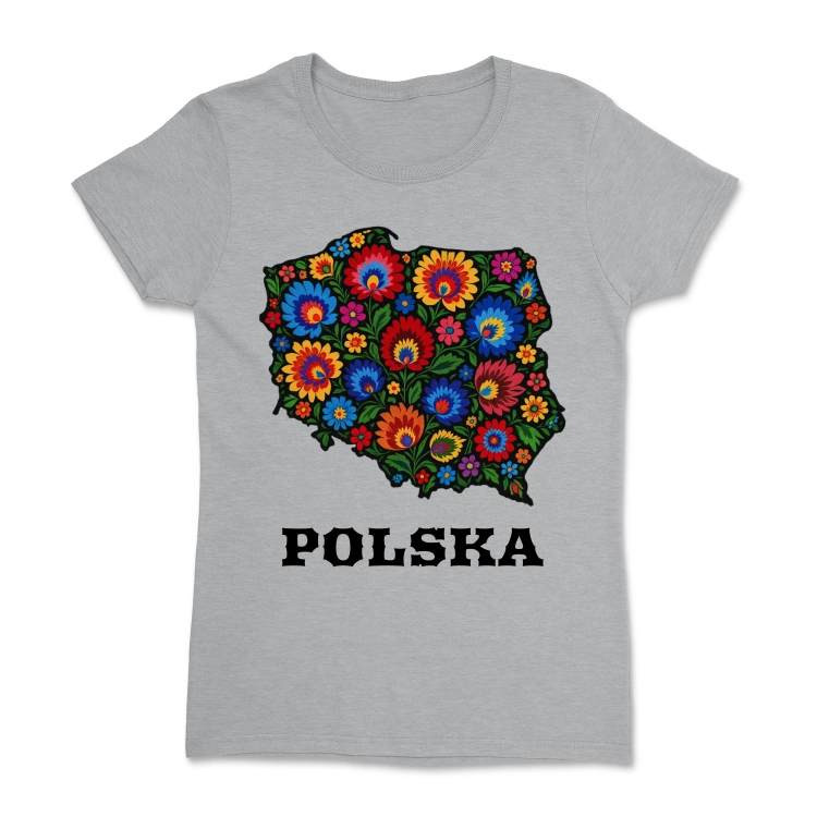 koszulka-damska-mapa-polski-wzor-lowicki-polska