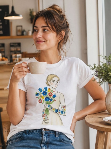 koszulka-damska-dziewczyna-bukiet-haft-kaszubski