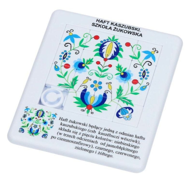 Edukacyjne puzzle z motywem haftu kaszubskiego – 15 dużych kostek do kreatywnej zabawy.