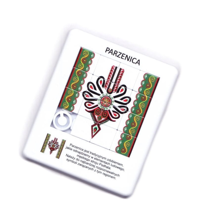 Motyw parzenicy w formie układanki – puzzle edukacyjne inspirowane sztuką góralską.