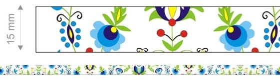 Folkowa smycz z haftem kaszubskim (Żukowo), kwiaty na białym tle, karabińczyk i uchwyt do telefonu, 100% produkcji polskiej.