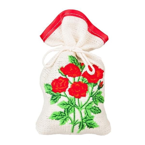Ozdobny woreczek lawendowy z haftem ludowym goździki czerwone folklor.jpg
