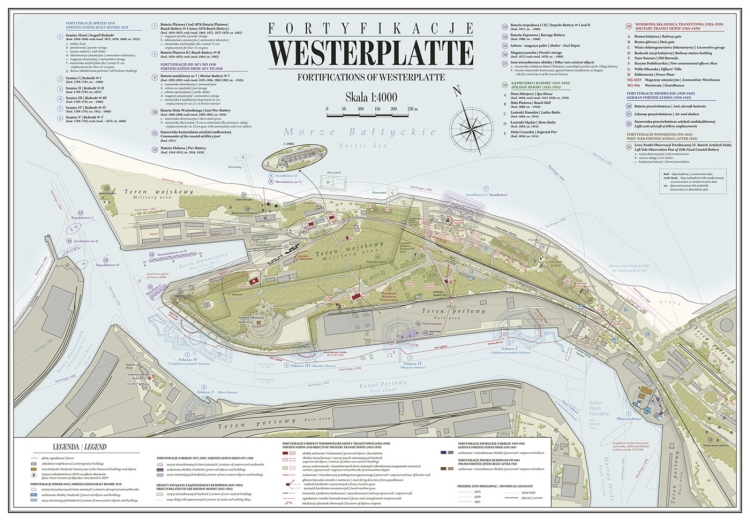 Mapa fortyfikacji Westerplatte – przemiany militarne i geograficzne półwyspu od XVIII wieku