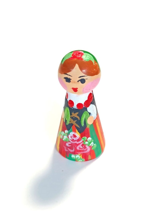 Drewniana laleczka folk ludowy paski mini.jpg