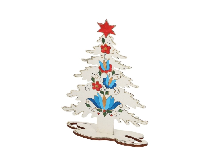 Drewniana choinka folk świąteczna ze wzorem kaszubskim1.jpg