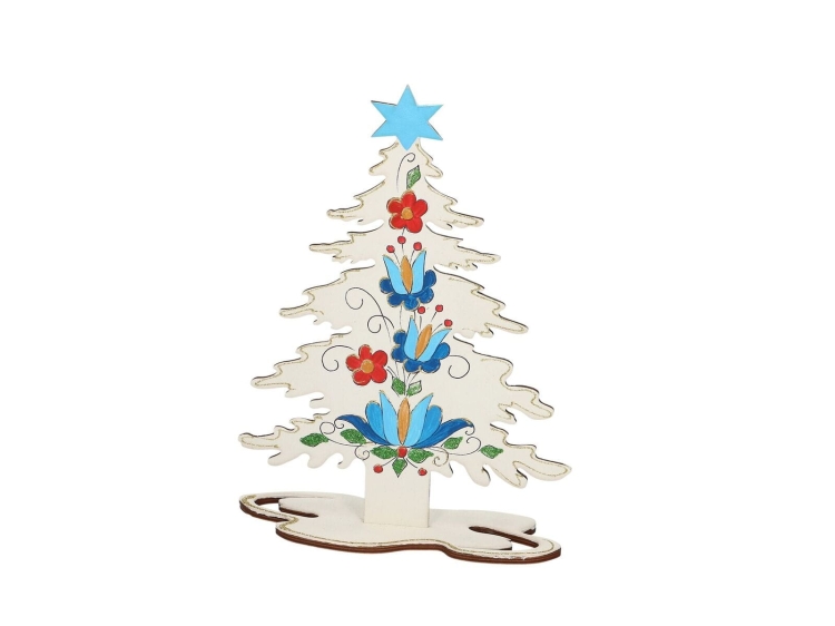 Drewniana choinka folk świąteczna ze wzorem kaszubskim2.jpg