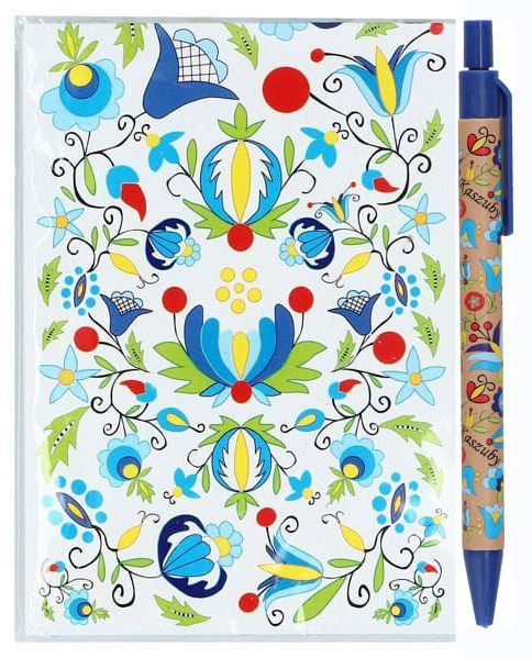 Zestaw kaszubski (haft żukowski) notes, długopis niebieski.jpg
