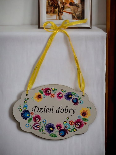 Tabliczka łowicka, zawieszka - Dzień dobry2.jpg