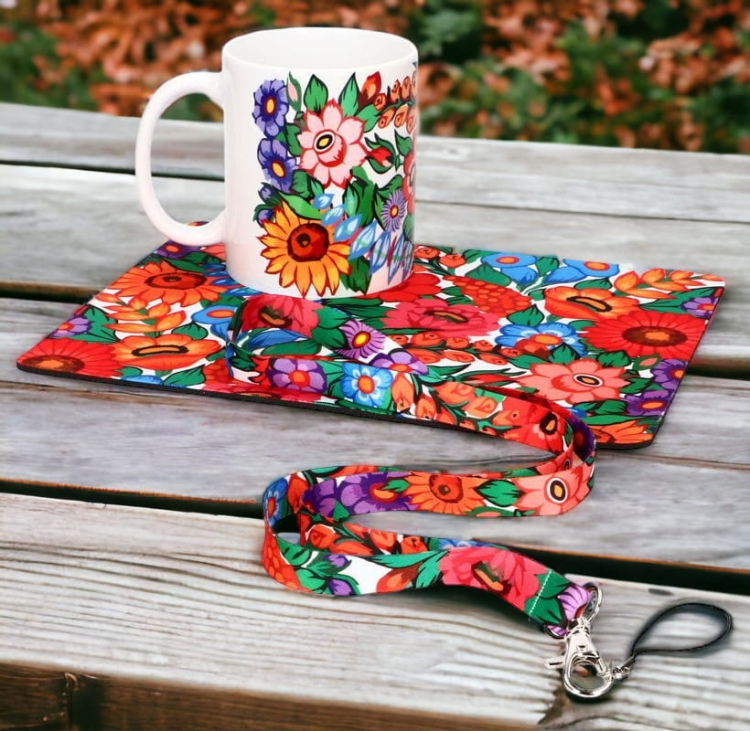 Zestaw folk Zalipie kubek, podkładka pod mysz, smycz.jpg