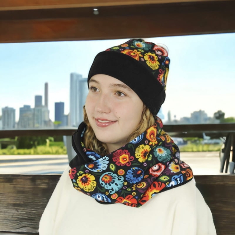 Komplet-czapka-komin-folk-lowicki-czarny