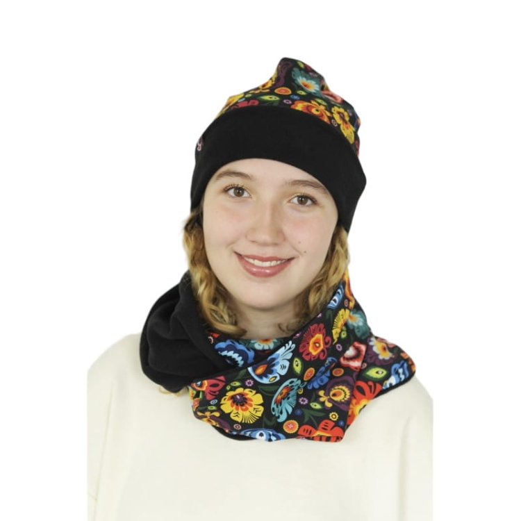 Komplet-czapka-komin-folk-lowicki-czarny
